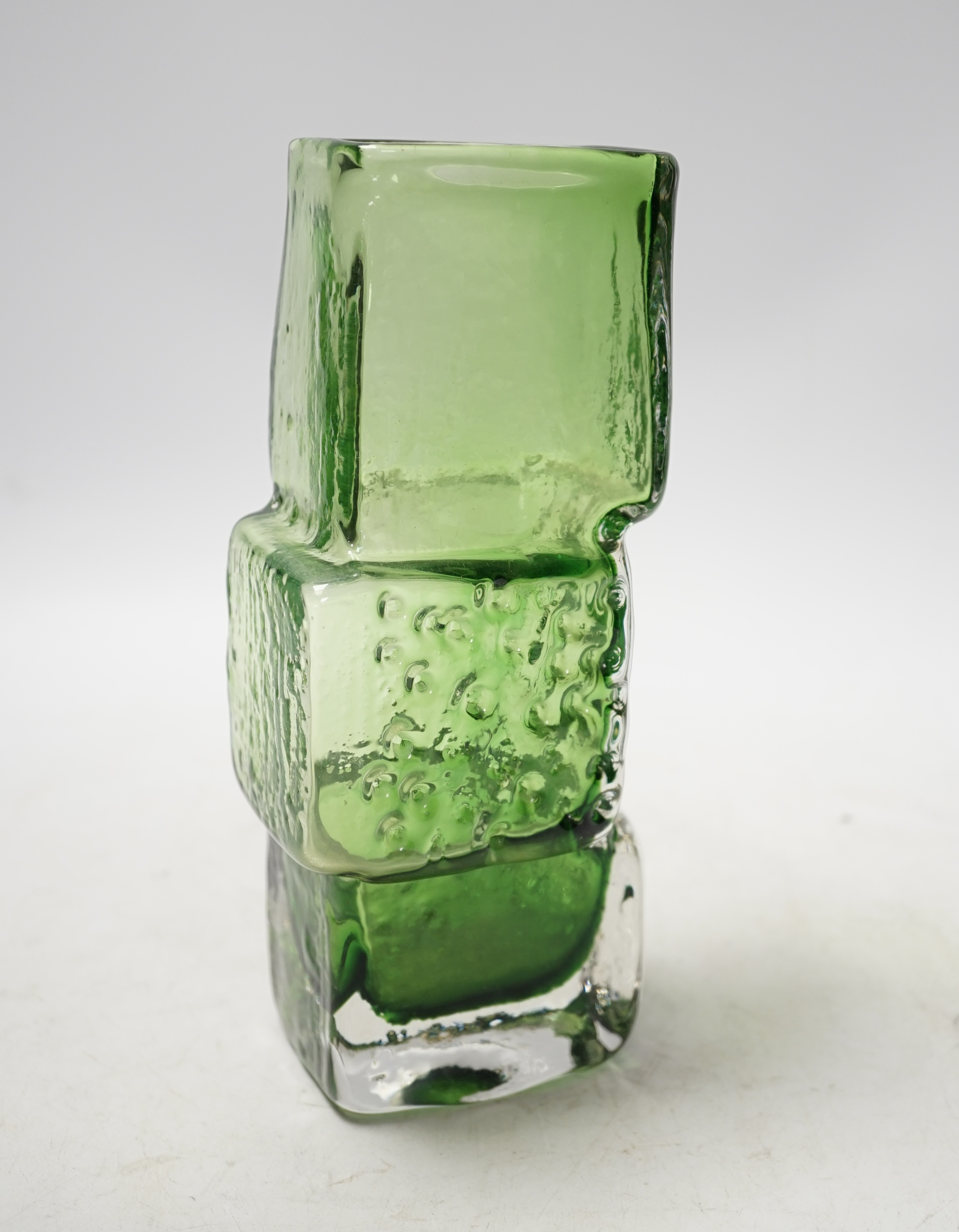 A Whitefriars drunken bricklayer vase, Meadow Green, 21cm. Condition - good